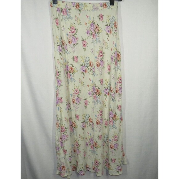 Vintage Kar-a-van Cream Floral Rose Print Textured Midi Skirt Size Small - Picture 11 of 11